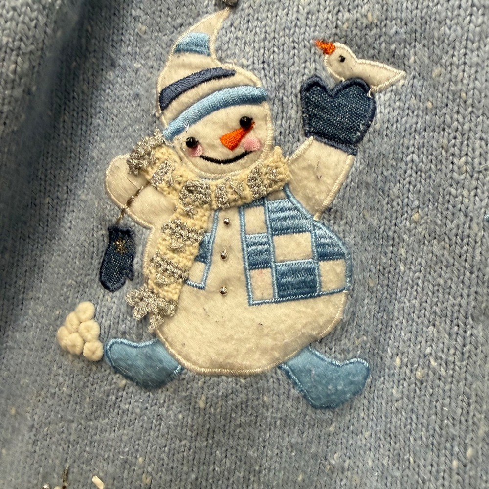 Vintage Bobbie Brooks Vest Angora Blend Blue Snowman‎ Knit Sweater Zip Front M/L - Picture 9 of 13